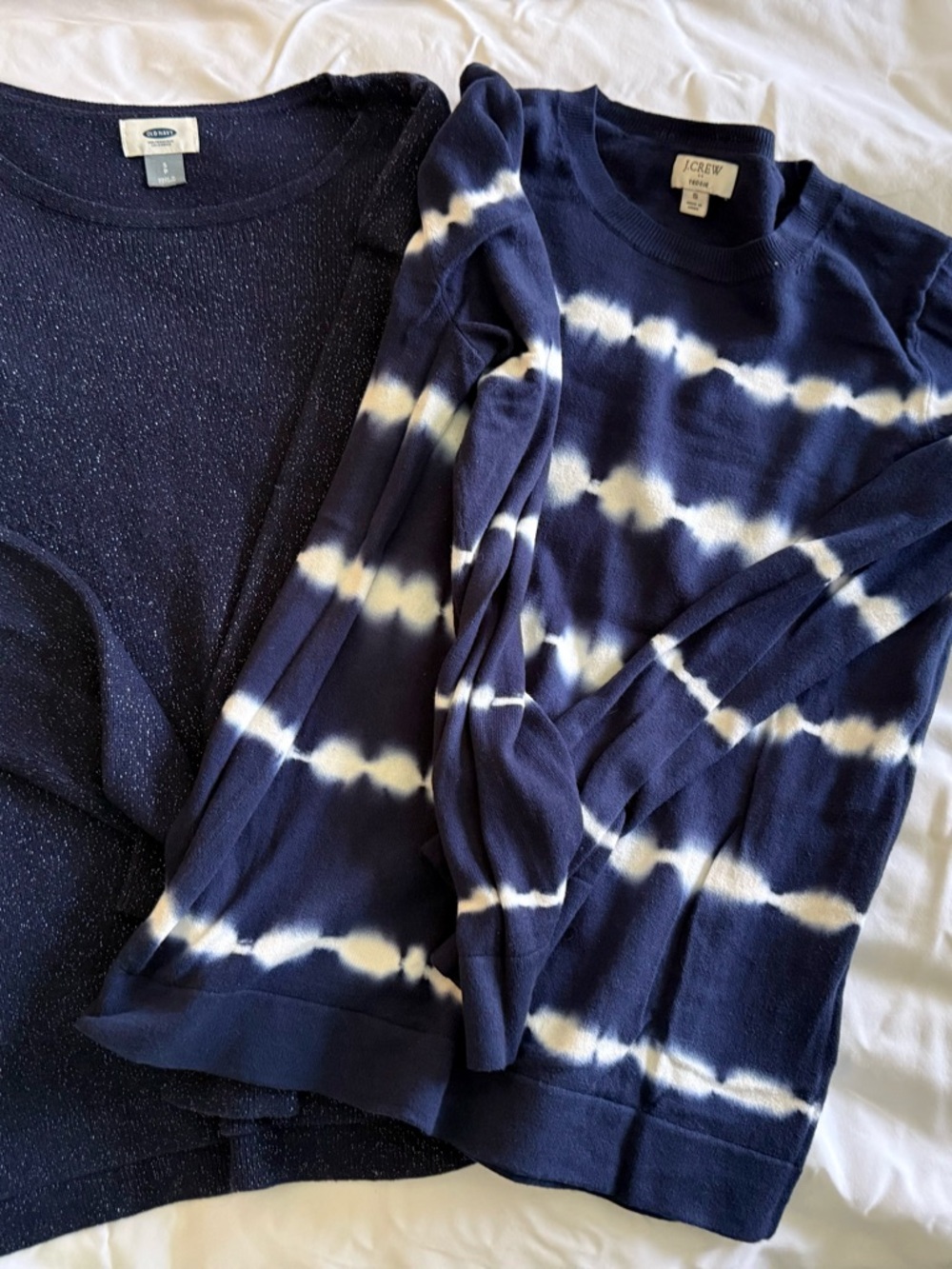 J. Crew Navy and White Tie-Dye Crewneck Sweater